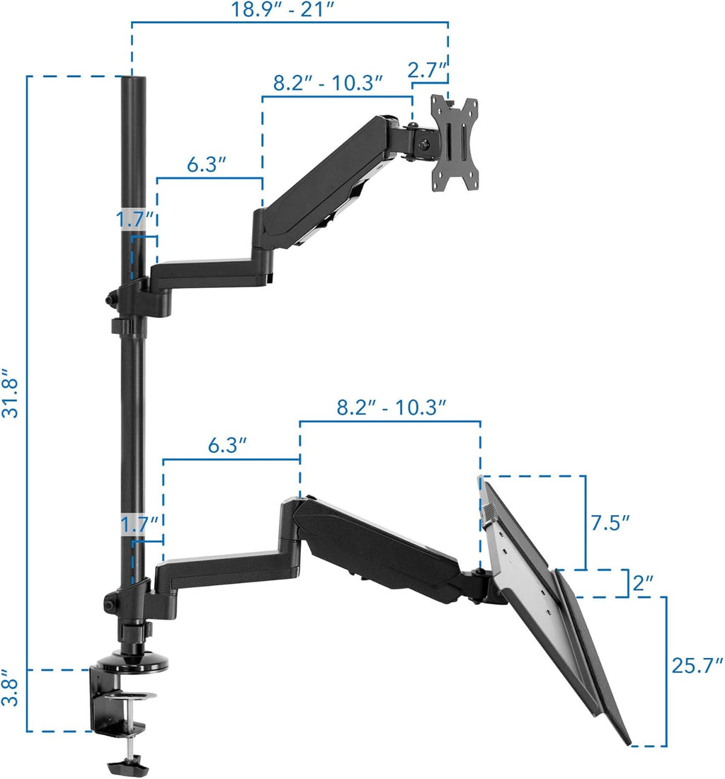 Black Height Adjustable Monitor Desk Mount with Keyboard Tray Z883