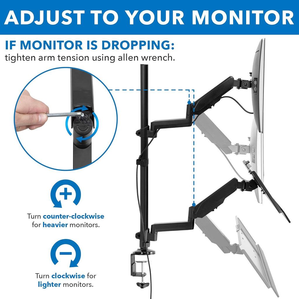 Black Height Adjustable Monitor Desk Mount with Keyboard Tray Z883