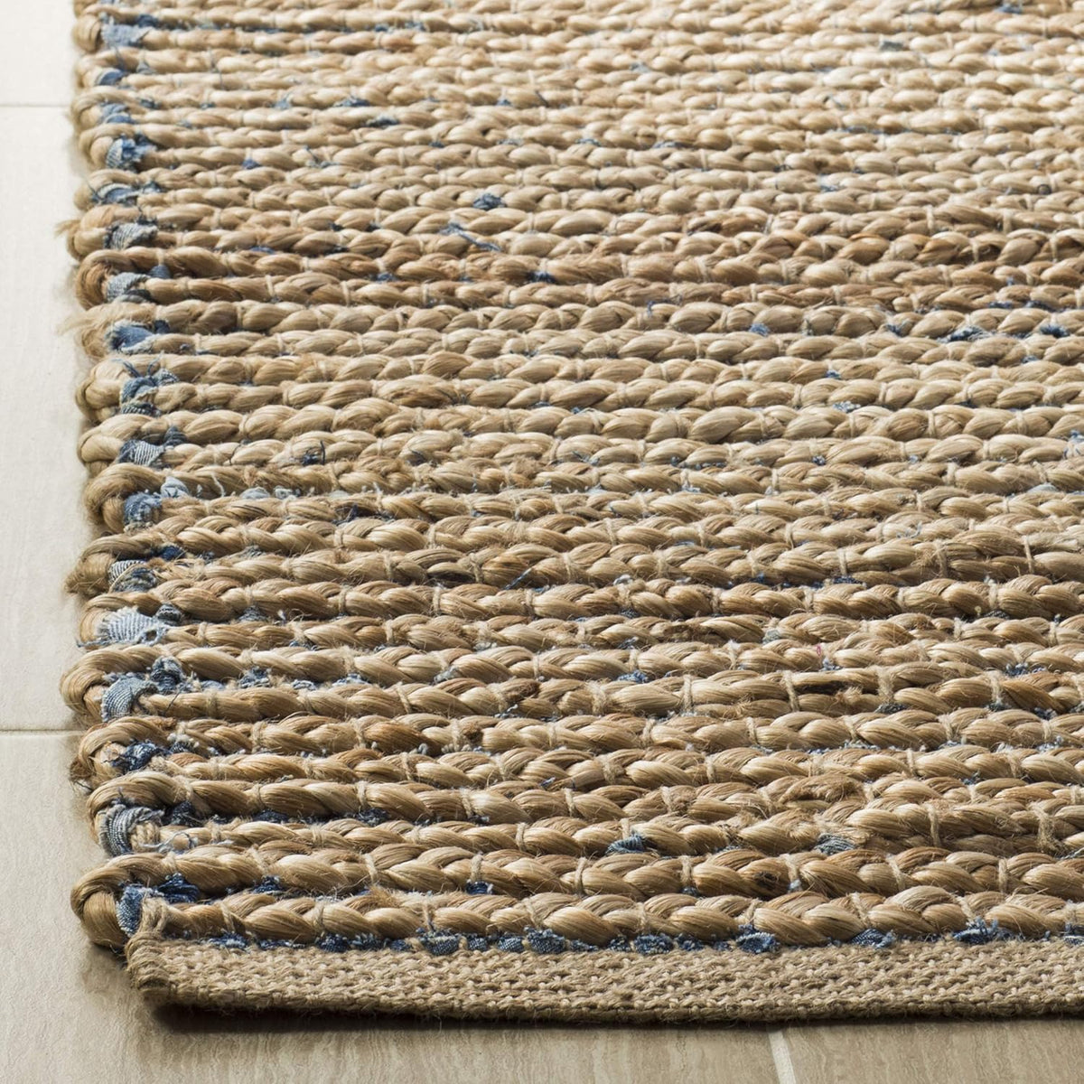 Natural & Blue Handmade Jute Accent Rug B2909