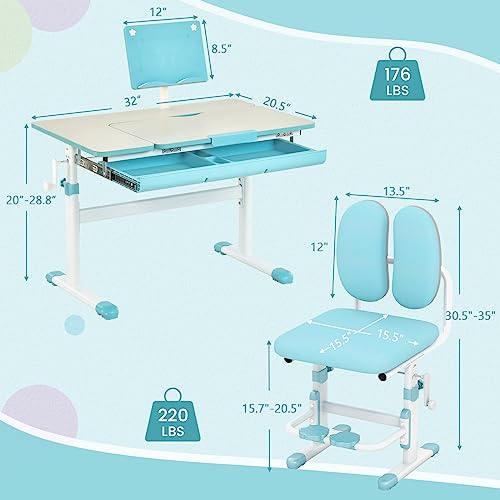 Pink Height-Adjustable Kids Desk and Chair Set with Tiltable Desktop J153214