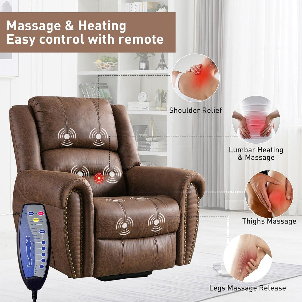 Brown Leather Oversized Power Lift Reclining Sofa D764
