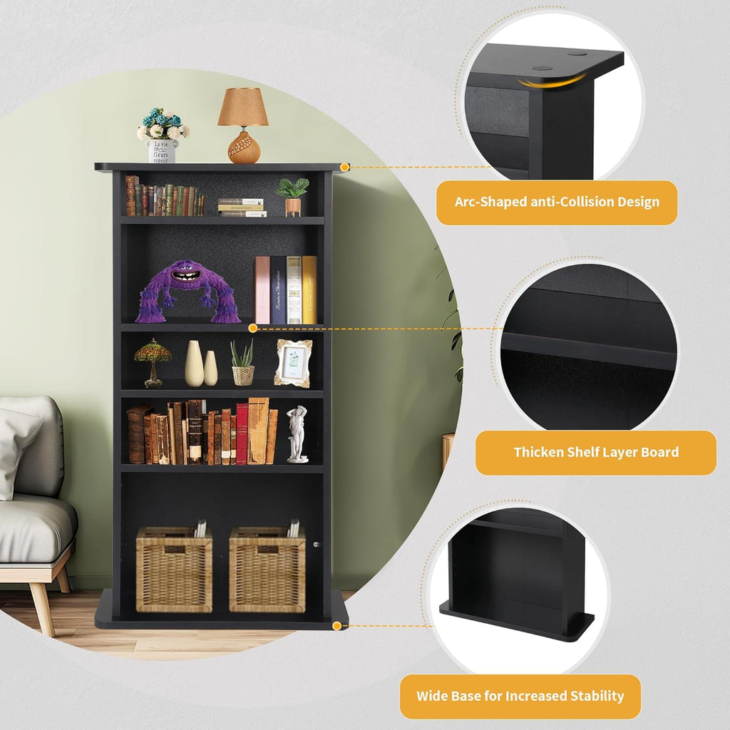 Black 5-Tier Adjustable Media Storage Shelf K306