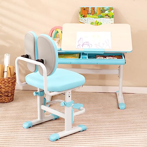 Pink Height-Adjustable Kids Desk and Chair Set with Tiltable Desktop J153214