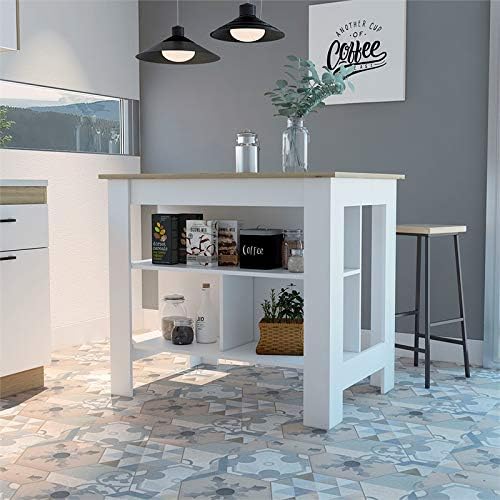 Kitchen Island with White Base and Light Oak Top S3631