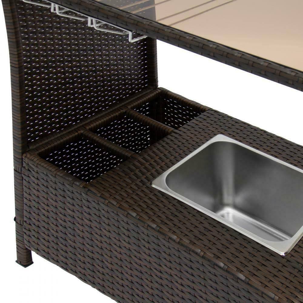 Rolling Wicker Bar Cart with Ice Bucket Y227