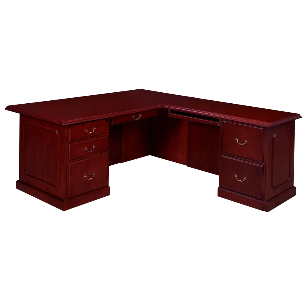 Mahogany L Shape Desk with Double Pedestal Drawer Unit J8833
