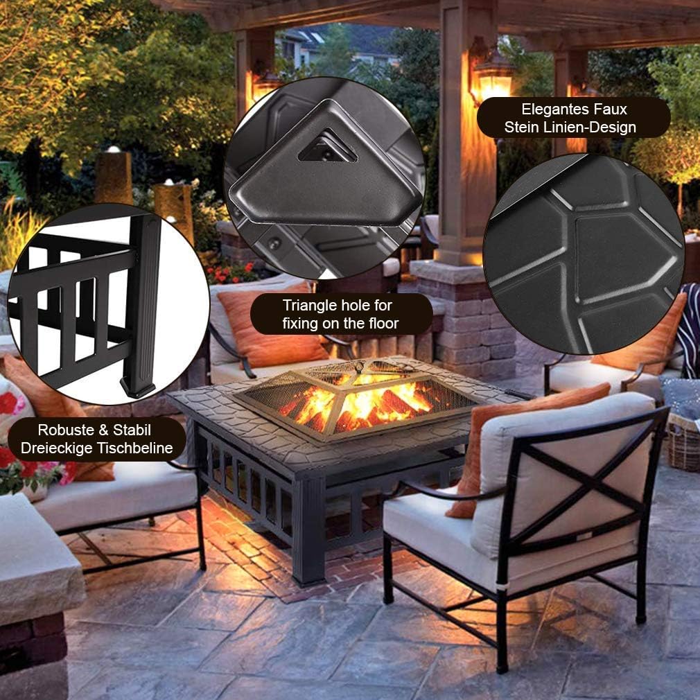 32 Metal Square Wood Burning Fire Pit with Charcoal Rack H32149