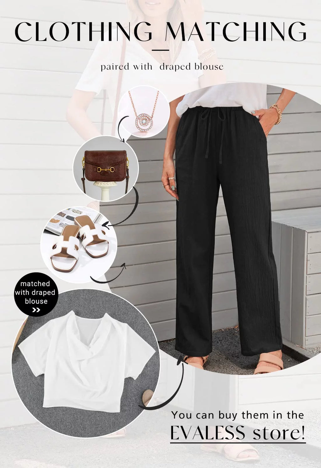 Black Linen Straight Leg Elastic Waist Pants with Pockets 2XL F9627