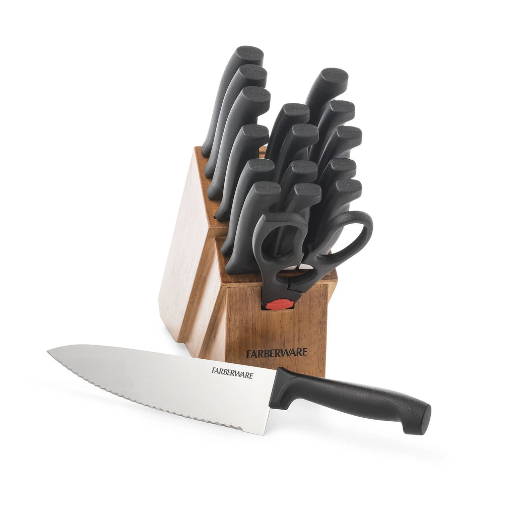 18 Piece Stainless Steel Knife Set with Block Natural Wood Q515