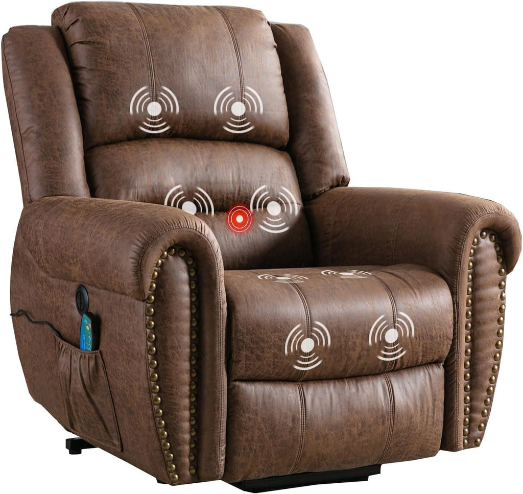 Brown Leather Oversized Power Lift Reclining Sofa D764