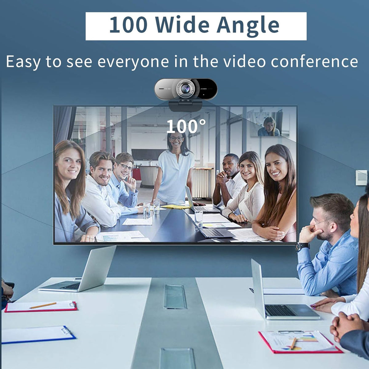 1080P Computer Camera with Microphone, Wide Angle Manual Focus Webcam E40555