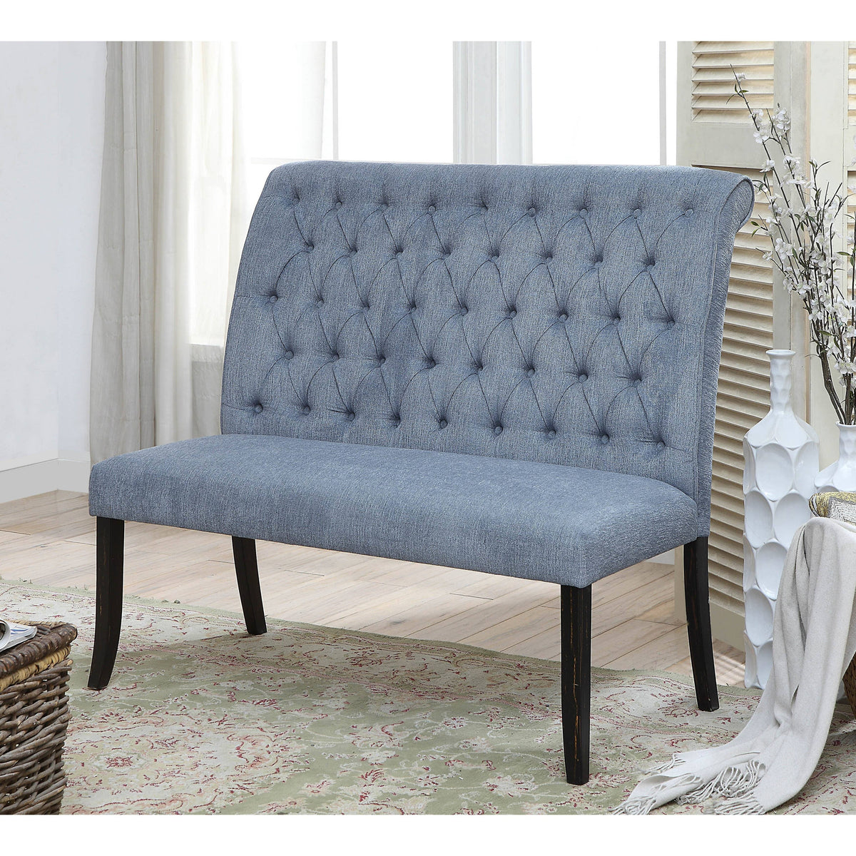 Ivory Chenille Tufted Dining Bench A74003