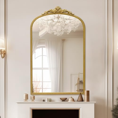 Antique Gold Arch Bathroom Mirror with Beaded Frame P378