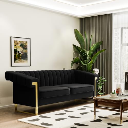 83" Velvet 3 Seater Tufted Sofa with Solid Wood Frame Metal Legs Q563