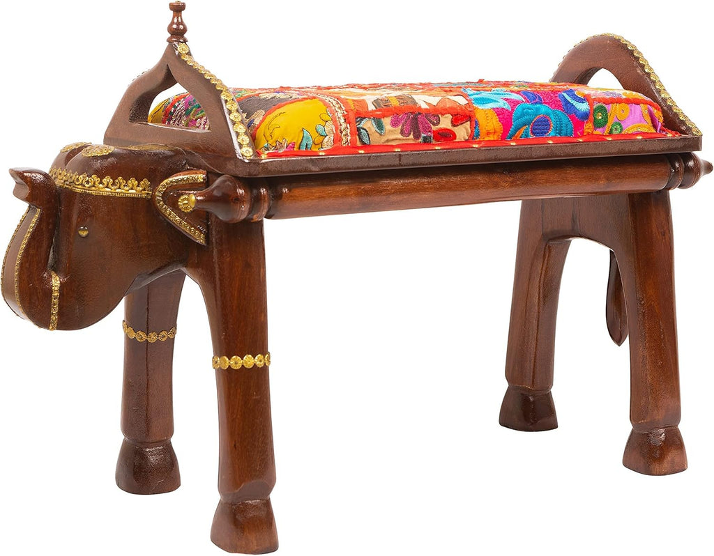 Hand Carved Wooden Coffee Table with Brass Column Accents O72787