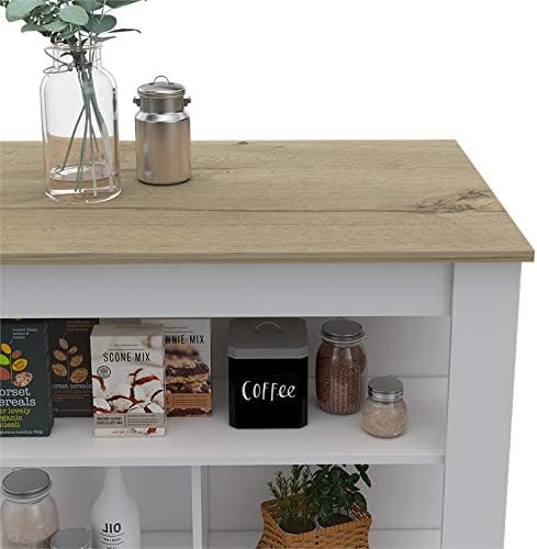 Kitchen Island with White Base and Light Oak Top S3631