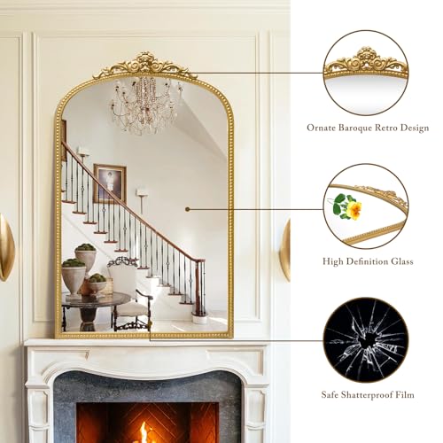 Antique Gold Arch Bathroom Mirror with Beaded Frame P378