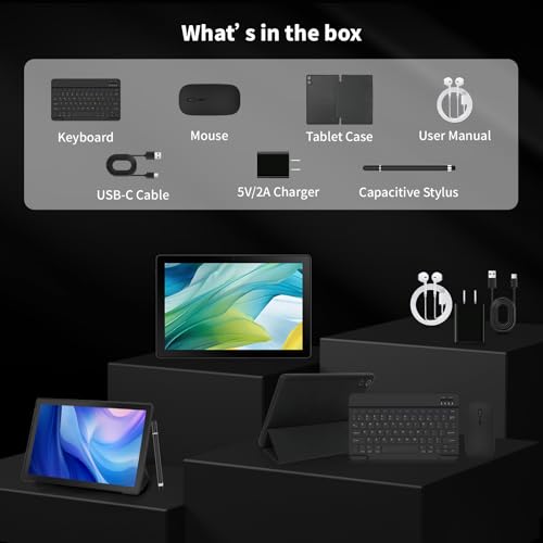 Android Tablet 10.1 Inch IPS HD Touch Screen 64GB Storage 8 in 1 Tablets Kit F795
