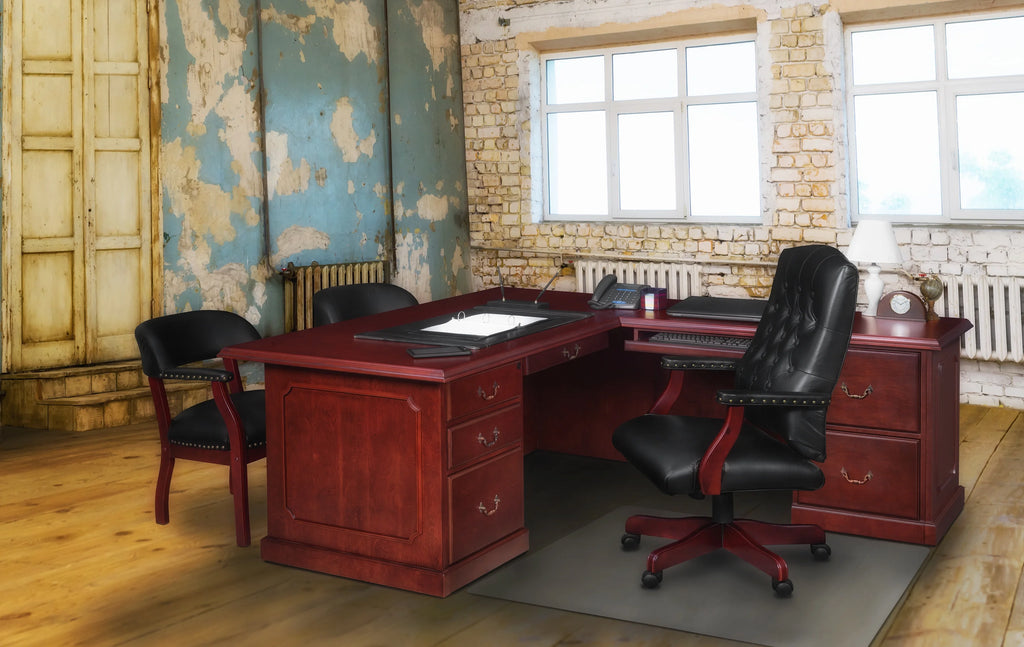 Mahogany L Shape Desk with Double Pedestal Drawer Unit J8833