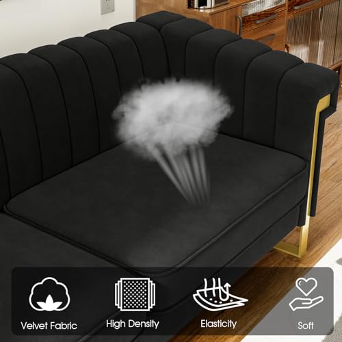 83" Velvet 3 Seater Tufted Sofa with Solid Wood Frame Metal Legs Q563