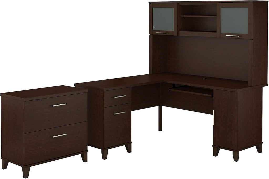 L Shaped Desk with Hutch and Lateral File Cabinet U2143