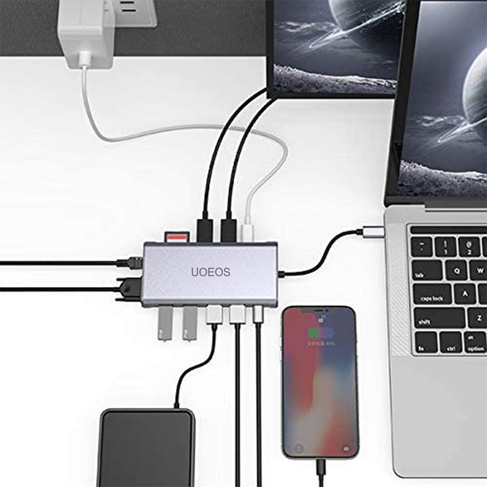 USB C Docking Station, Dual HDMI Triple Display 1080P VGA, 100W PD, Ethernet, Card Reader Y2615