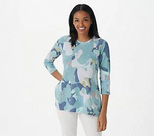 Camo Printed Waffle Knit Top N24983