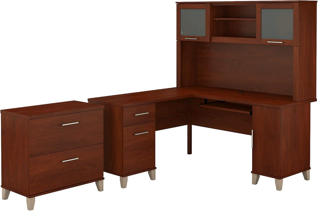 L Shaped Desk with Hutch and Lateral File Cabinet U2143