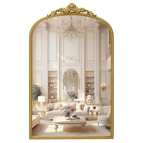 Antique Gold Arch Bathroom Mirror with Beaded Frame P378