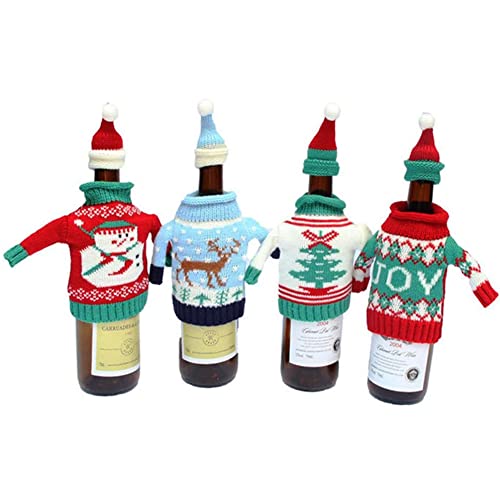 4 Pack Christmas Wine Bottle Covers and Hats Kit N71341