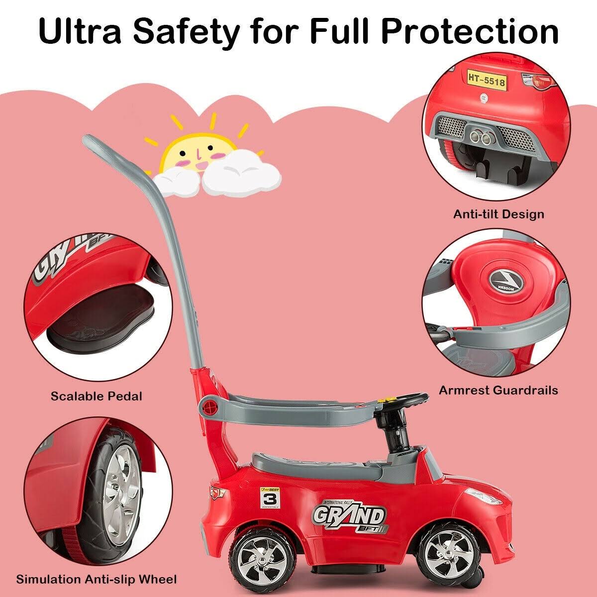 Red 3 in 1 Kids Ride on Push Car Stroller Wagon C708