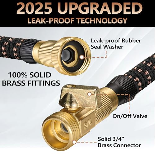 50 ft Expandable Garden Hose with 10 Functions Spray Nozzle, 3/4" Solid Brass Connector M2972
