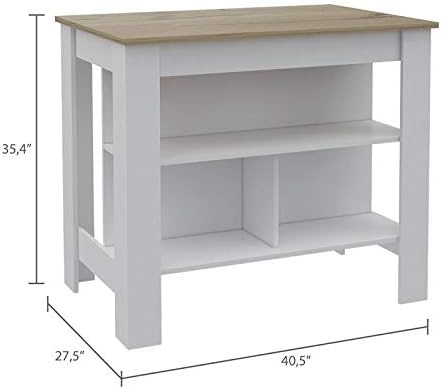 Kitchen Island with White Base and Light Oak Top S3631