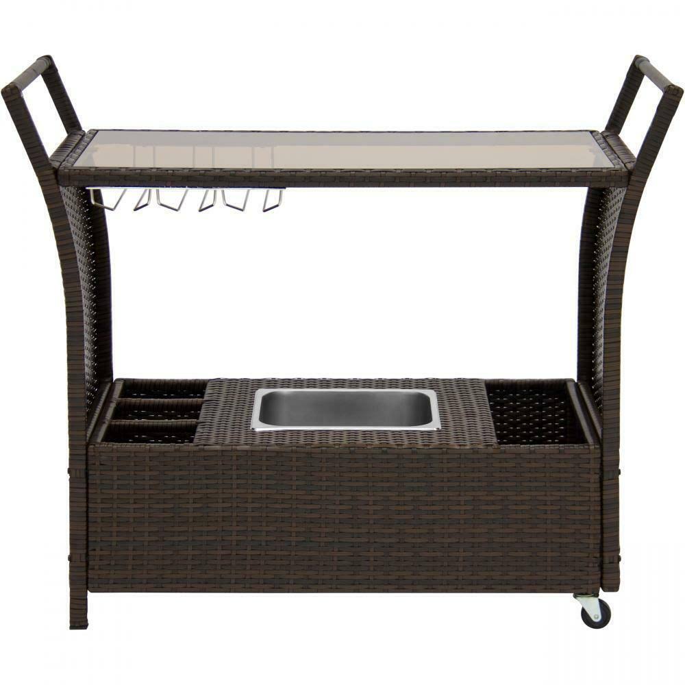 Rolling Wicker Bar Cart with Ice Bucket Y227