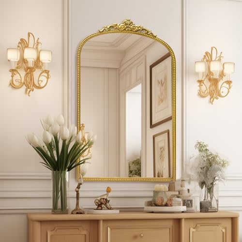 Antique Gold Arch Bathroom Mirror with Beaded Frame P378