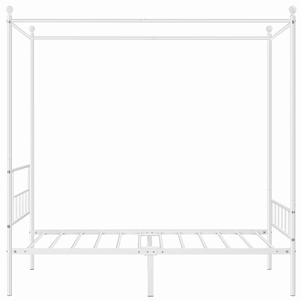 White Twin Metal Canopy Bed Frame with Headboard and Footboard L7584