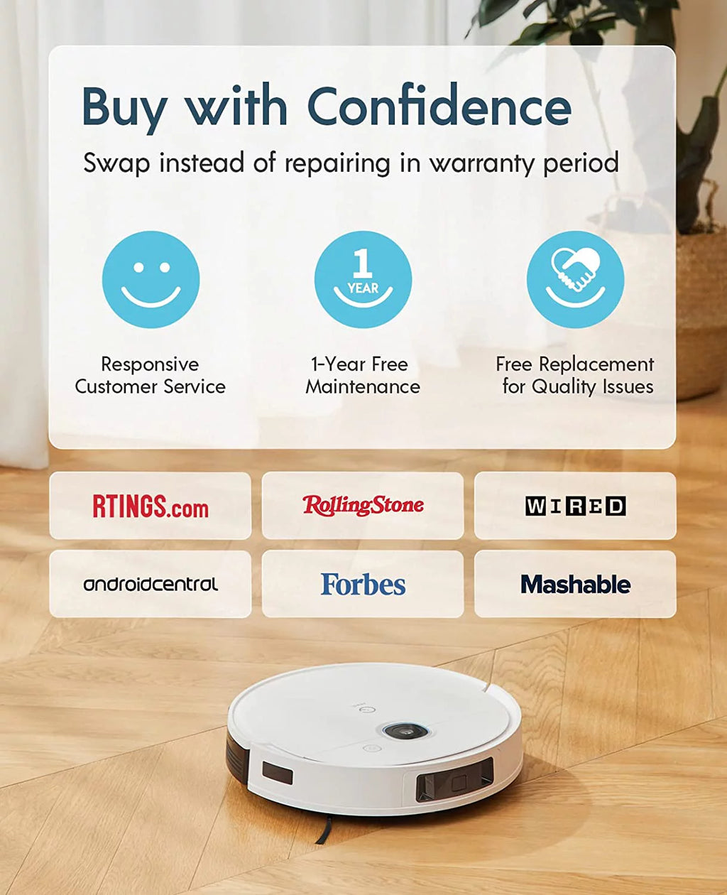 Robot Vacuum and Mop Combo with 3000Pa Suction and 240min Runtime V63660