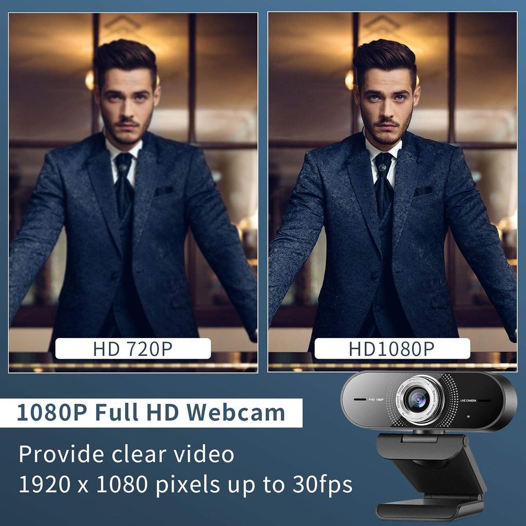 1080P Computer Camera with Microphone, Wide Angle Manual Focus Webcam E40555