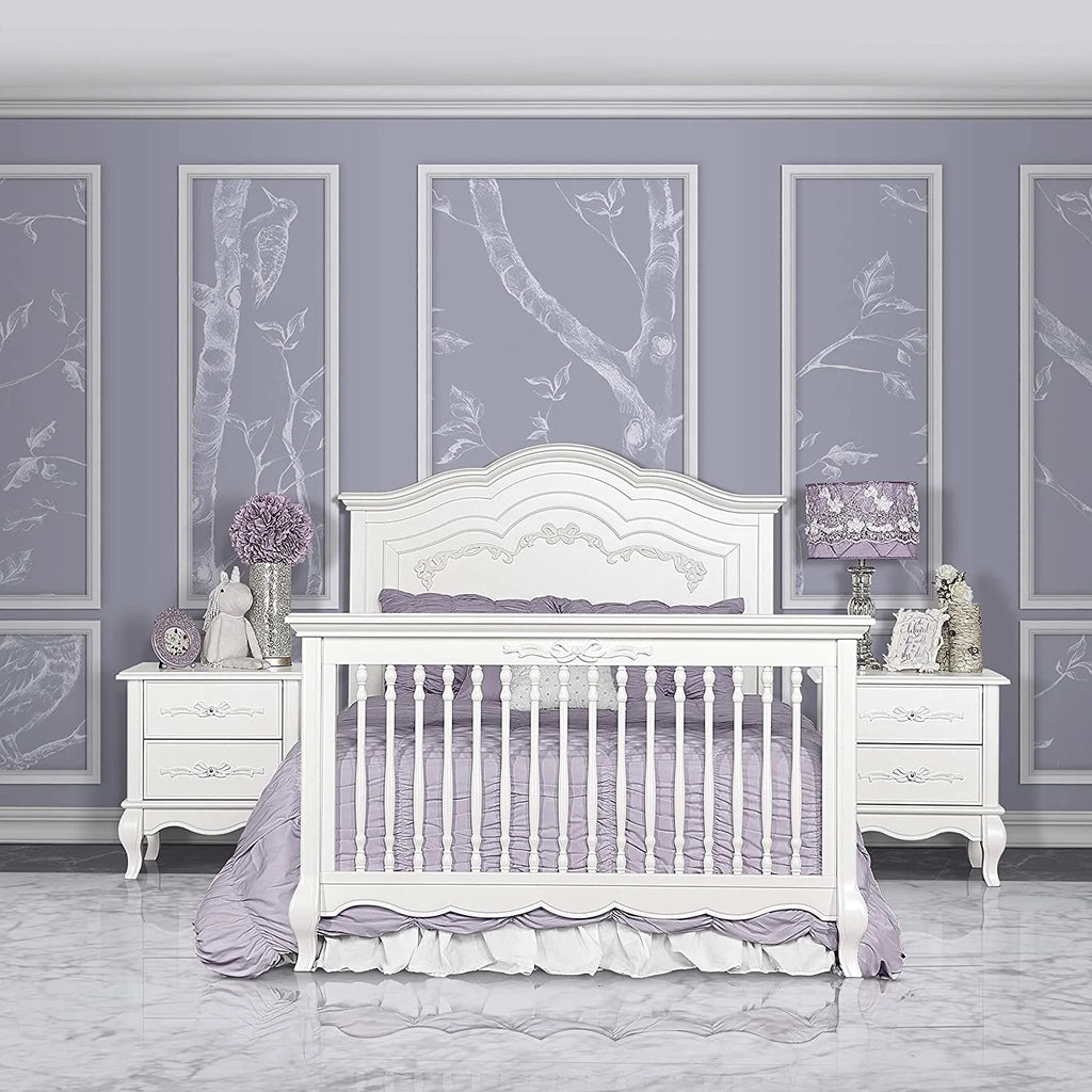 5-in-1 Convertible Crib in Frost, Greenguard Gold Certified, Wooden Baby Crib O129