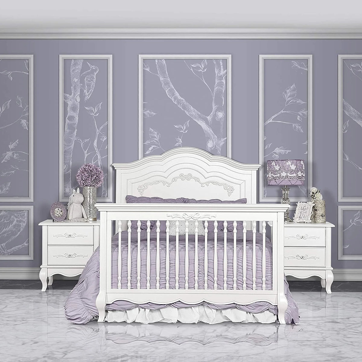 5-in-1 Convertible Crib in Frost, Greenguard Gold Certified, Wooden Baby Crib O129