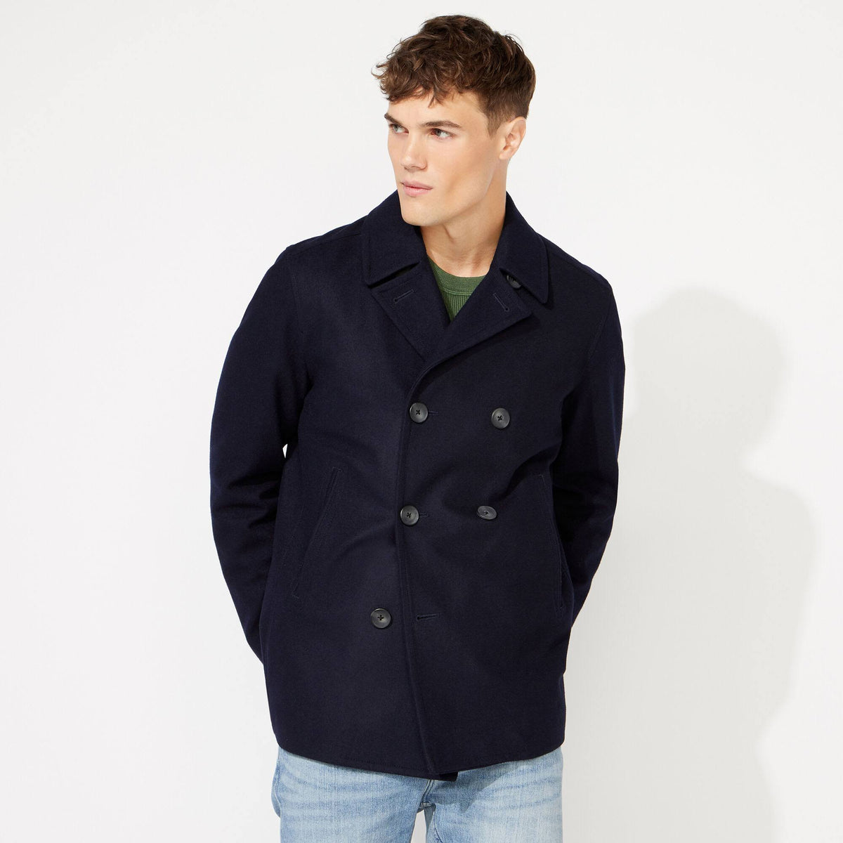 Dark Navy Men's Three-Button Pea Coat B96913