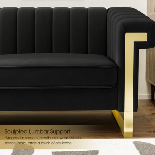 83" Velvet 3 Seater Tufted Sofa with Solid Wood Frame Metal Legs Q563