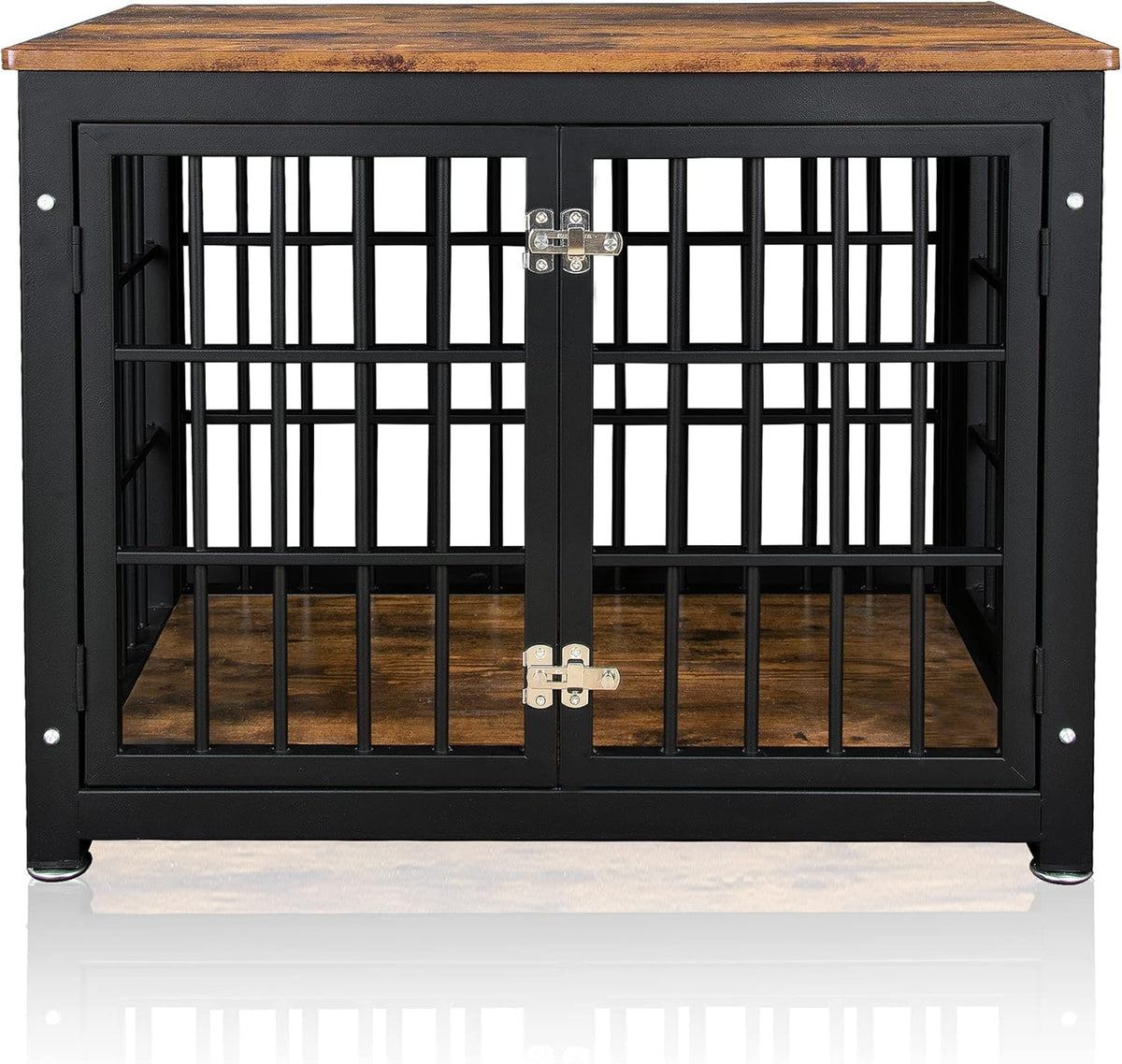 Rustic Brown and Black Wood Dog Crate with Double Doors Z4890