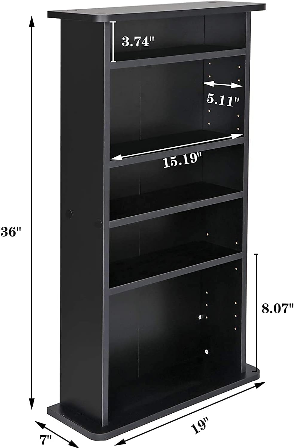 Black 5-Tier Adjustable Media Storage Shelf K306