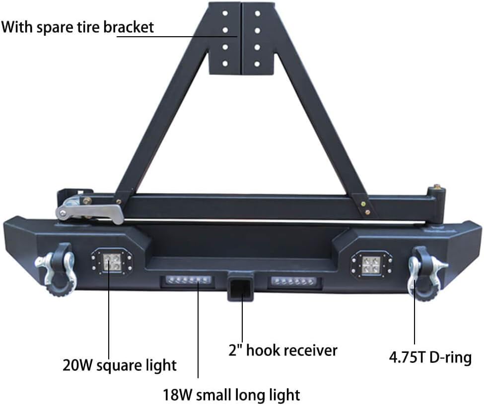 Front and Rear Bumper with Textured Black LED Lights Winch Plate Tire Carrier I89923