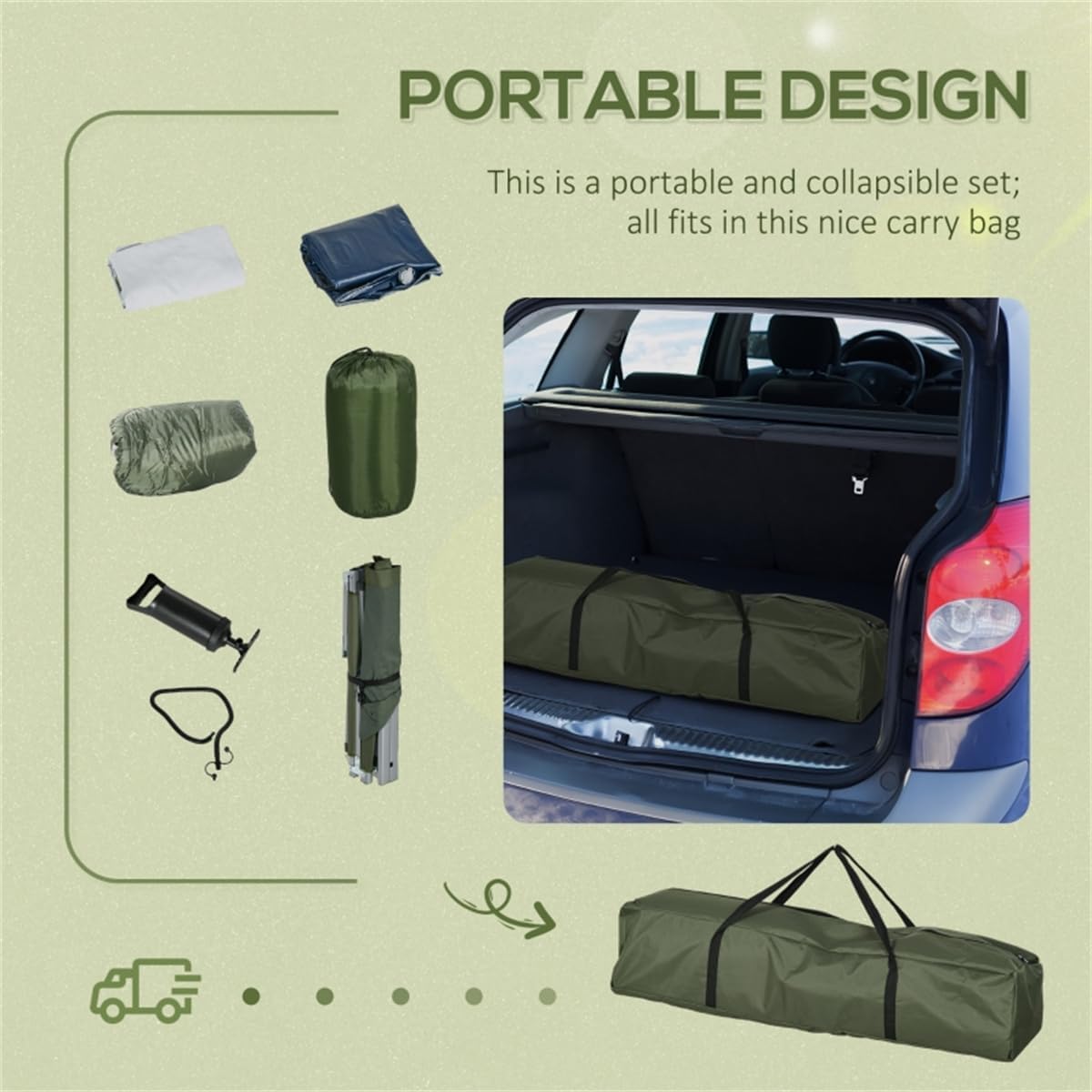 Fold Up Camping Bed Set with Air Cot, Sleeping Bag, Pump W9174