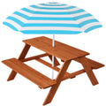 Kids Wooden Picnic Table with Adjustable Umbrella and Built-In Seats L289392