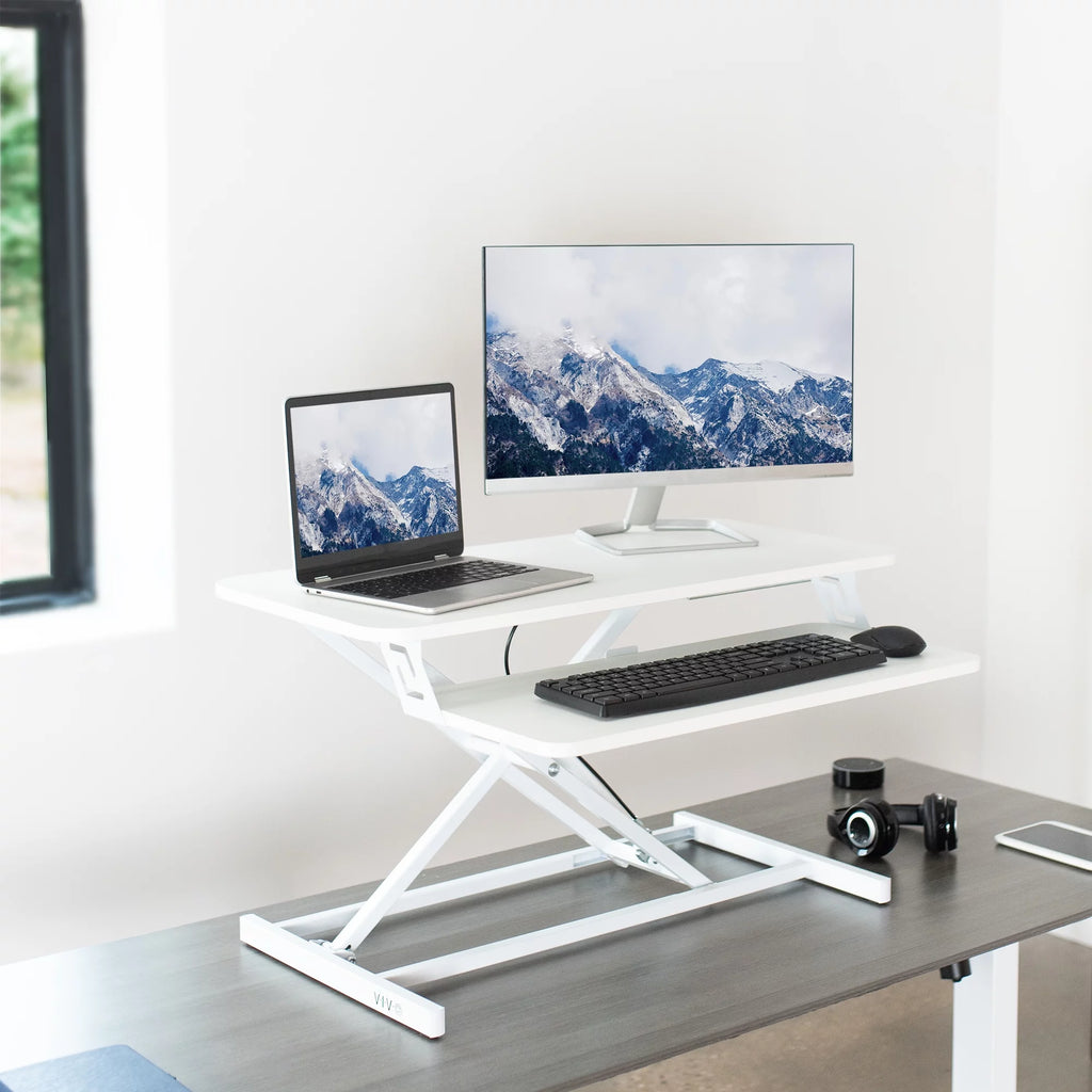 White Height Adjustable Standing Desk Monitor Riser Y898