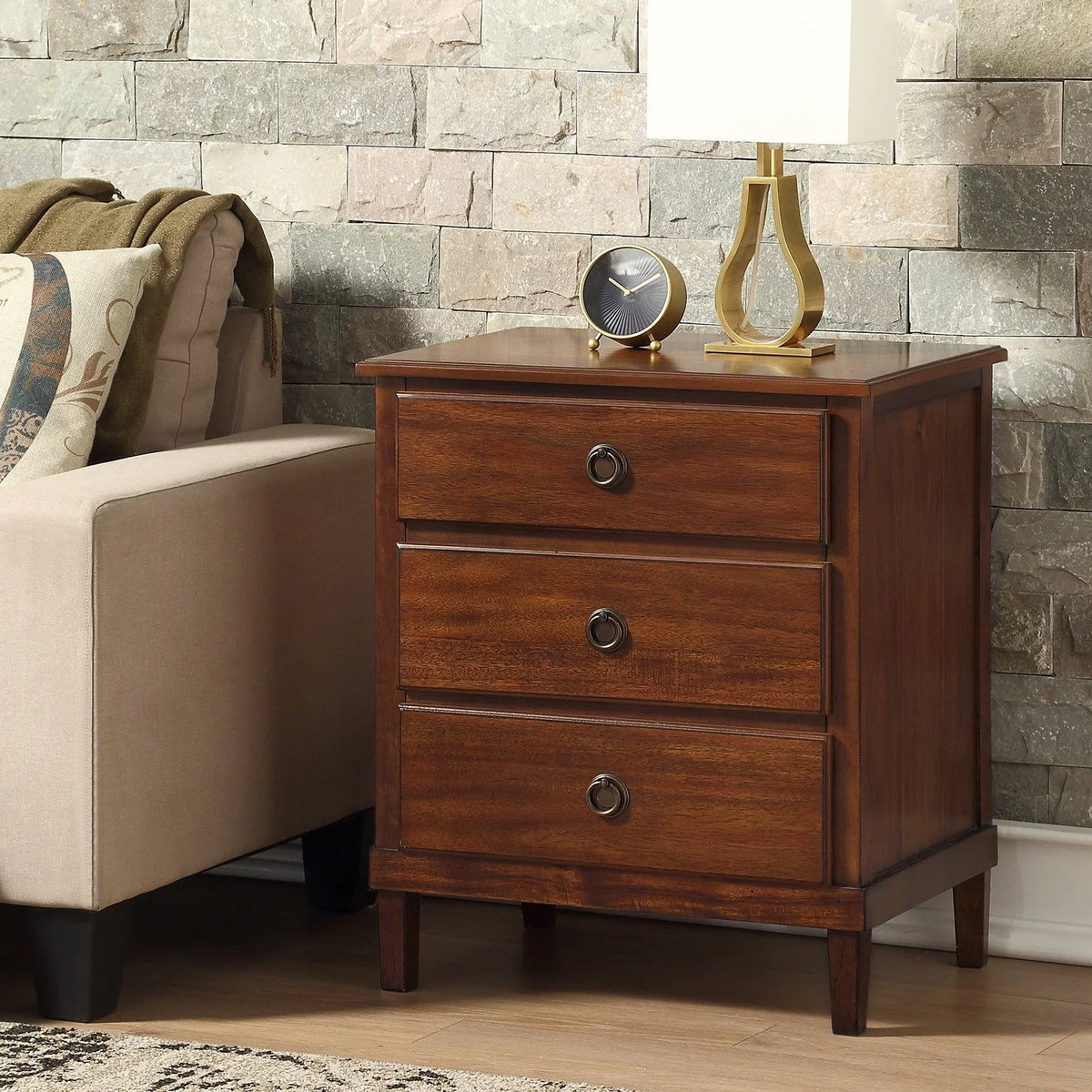 Brown 3-Drawer Wood Nightstand B545