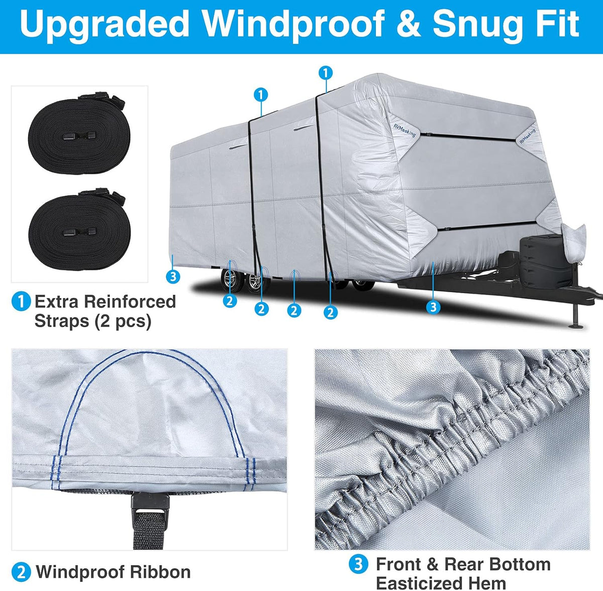 RV Cover Waterproof Travel Trailer Cover Rip-Stop Camper Cover Fits 20'1 - 22' Motorhome V21412